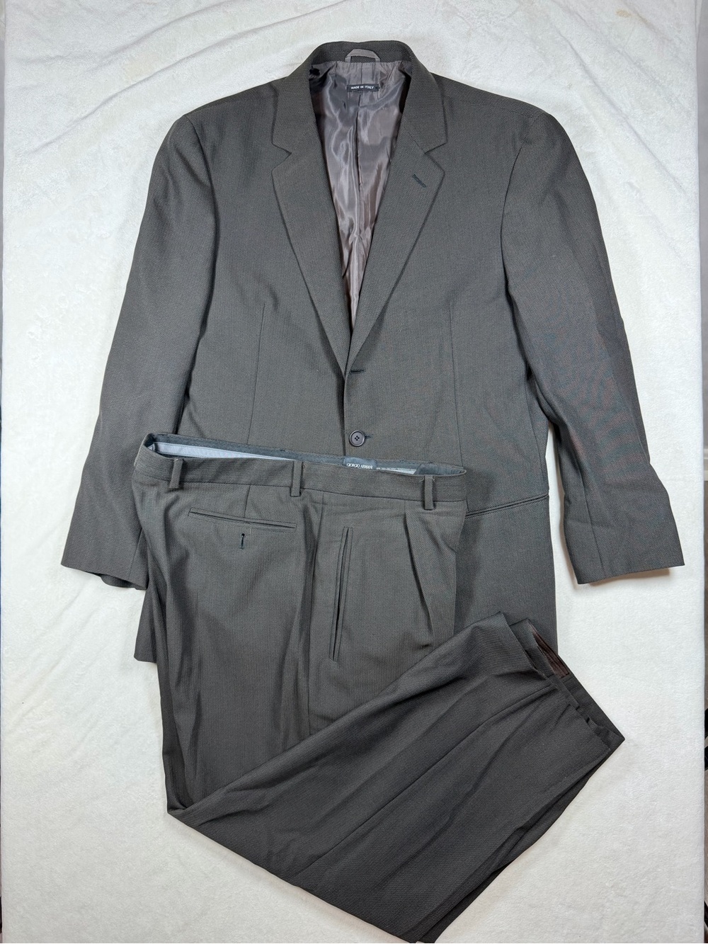 Vintage Y2K Giorgio Armani 50EU 40R Dark Brown Gray Two-Piece Wool Suit Runway